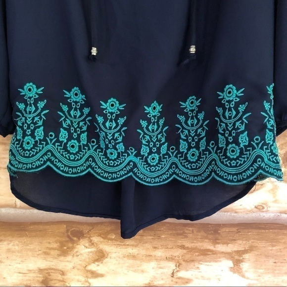 Jolt Flowy Boho Embroidered High Low Peasant Blouse Size M - Picture 5 of 10